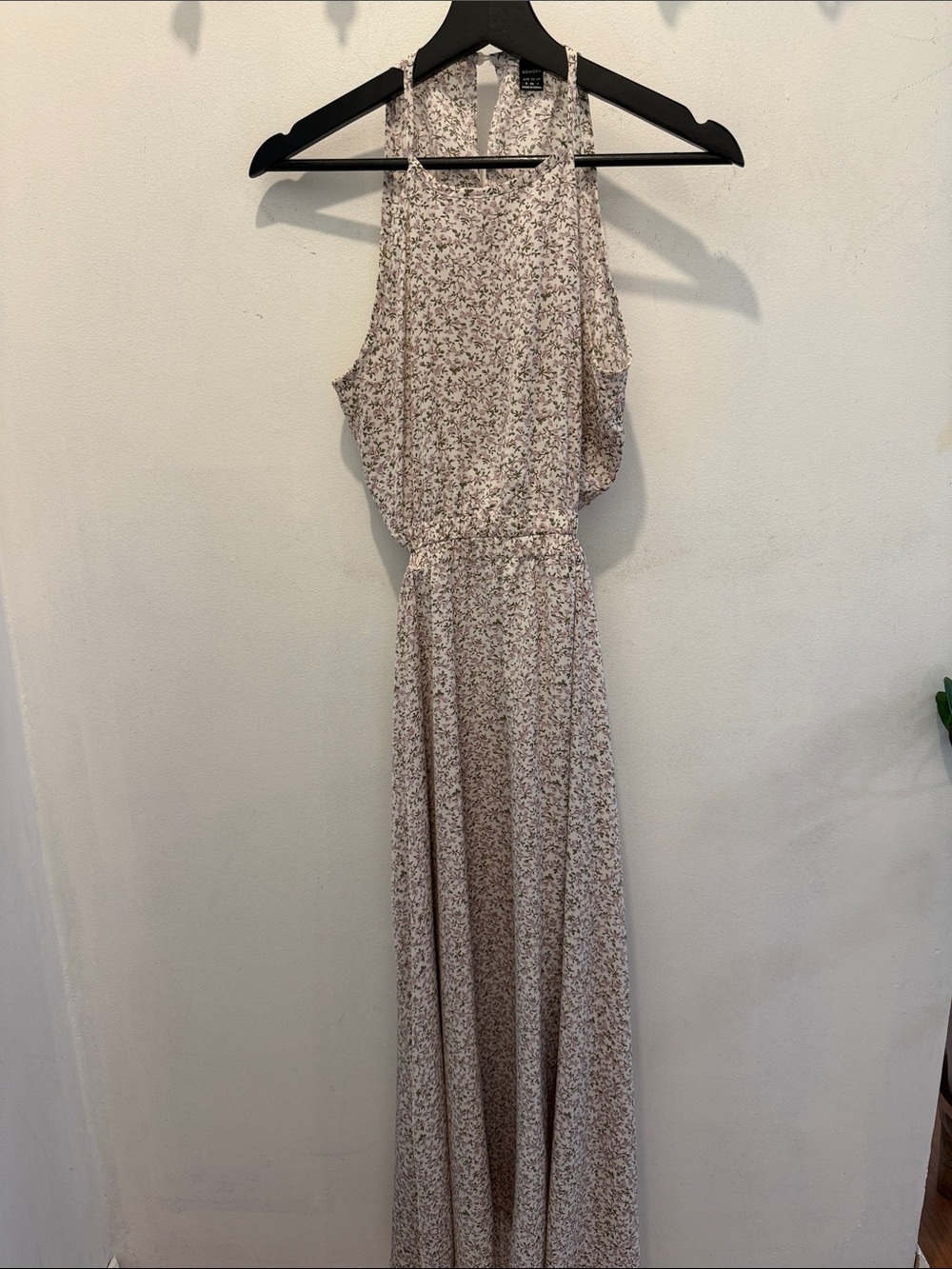 Light Floral Halter Maxi Dress in Neutral Beige